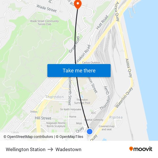 Wellington Station to Wadestown map