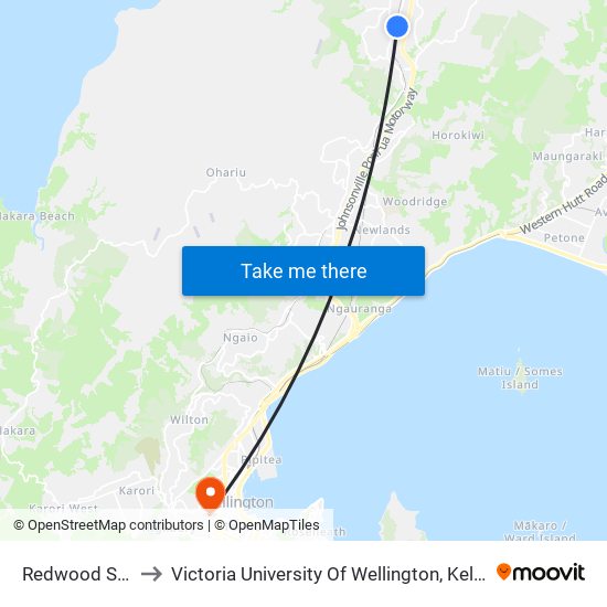 Redwood Station to Victoria University Of Wellington, Kelburn Campus map