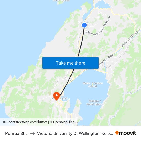 Porirua Station to Victoria University Of Wellington, Kelburn Campus map