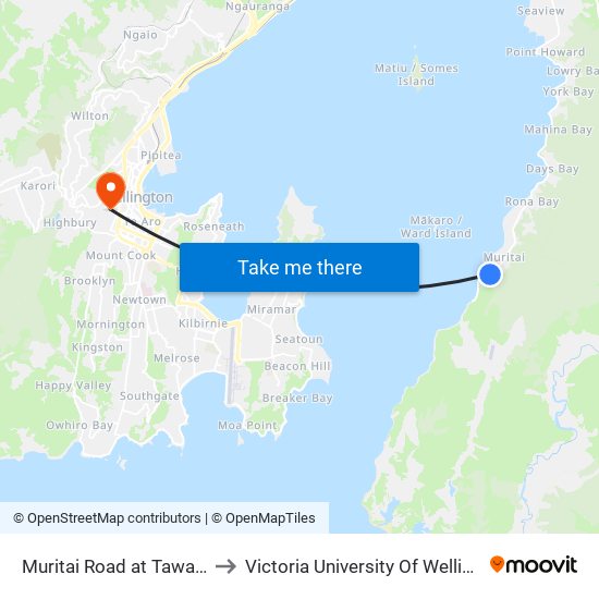 Muritai Road at Tawa Street (Near 446) to Victoria University Of Wellington, Kelburn Campus map