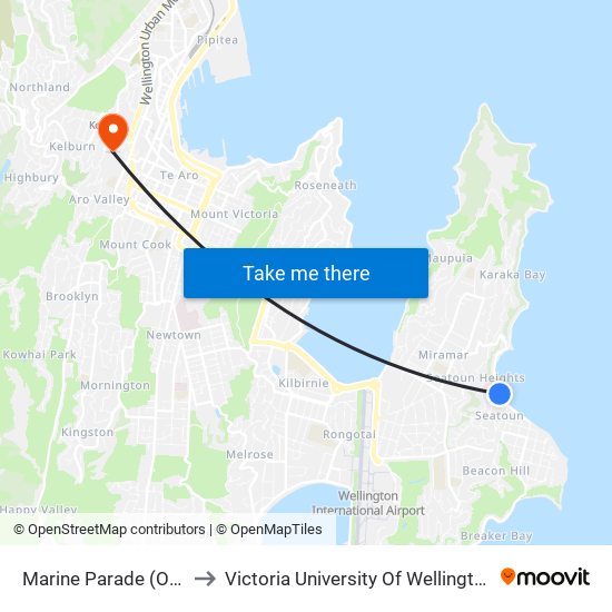 Marine Parade (Opposite 109) to Victoria University Of Wellington, Kelburn Campus map