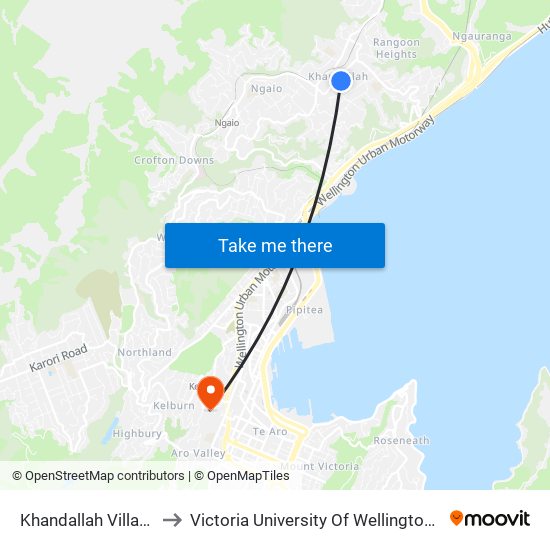 Khandallah Village - Stop A to Victoria University Of Wellington, Kelburn Campus map