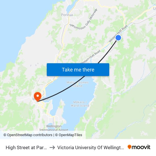 High Street at Partridge Street to Victoria University Of Wellington, Kelburn Campus map