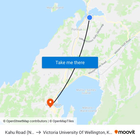 Kahu Road (Near 68) to Victoria University Of Wellington, Kelburn Campus map