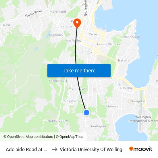 Adelaide Road at Wakefield Park to Victoria University Of Wellington, Kelburn Campus map