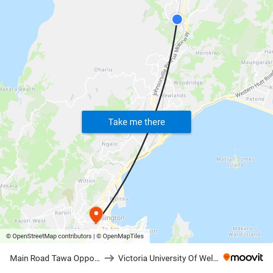 Main Road Tawa Opposite Sunrise Boulevard to Victoria University Of Wellington, Kelburn Campus map