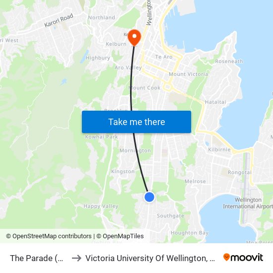 The Parade (Near 36) to Victoria University Of Wellington, Kelburn Campus map