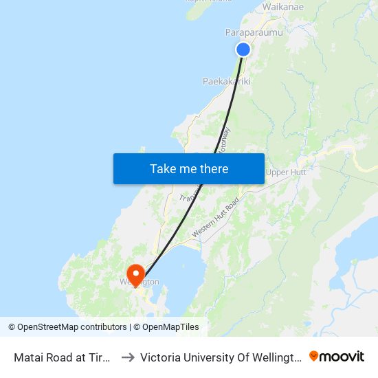 Matai Road at Tiromoana Road to Victoria University Of Wellington, Kelburn Campus map