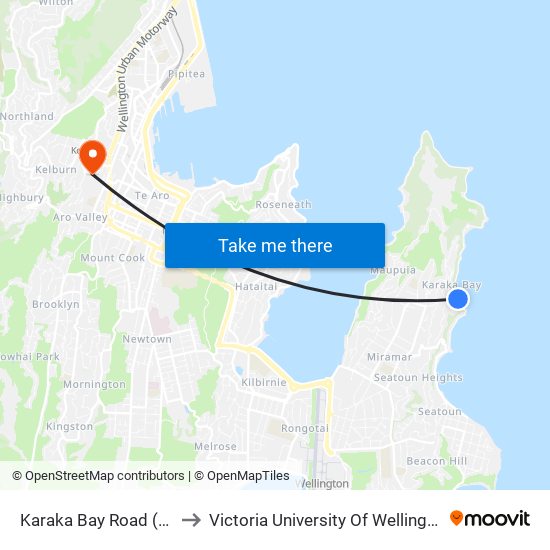 Karaka Bay Road (Opposite 369) to Victoria University Of Wellington, Kelburn Campus map