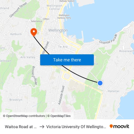 Waitoa Road at Bus Tunnel to Victoria University Of Wellington, Kelburn Campus map