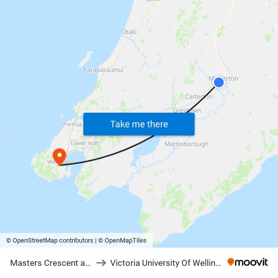 Masters Crescent at Cornwall Street to Victoria University Of Wellington, Kelburn Campus map