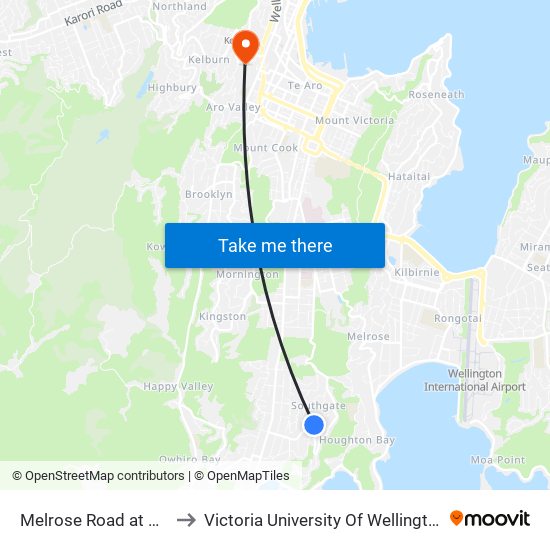 Melrose Road at Witham Street to Victoria University Of Wellington, Kelburn Campus map
