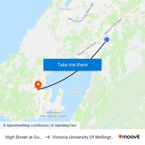 High Street at Guiness Street to Victoria University Of Wellington, Kelburn Campus map