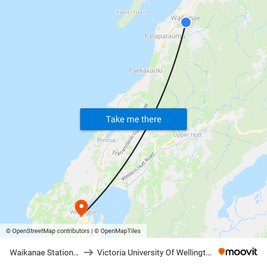 Waikanae Station - Main Road to Victoria University Of Wellington, Kelburn Campus map