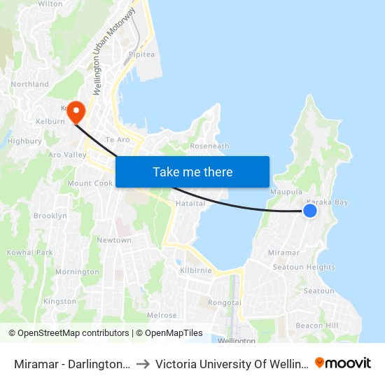 Miramar - Darlington Road (Near 124) to Victoria University Of Wellington, Kelburn Campus map