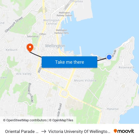 Oriental Parade (Near 260) to Victoria University Of Wellington, Kelburn Campus map