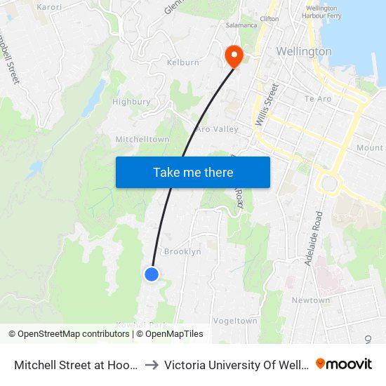 Mitchell Street at Hoover Street (Near 138) to Victoria University Of Wellington, Kelburn Campus map