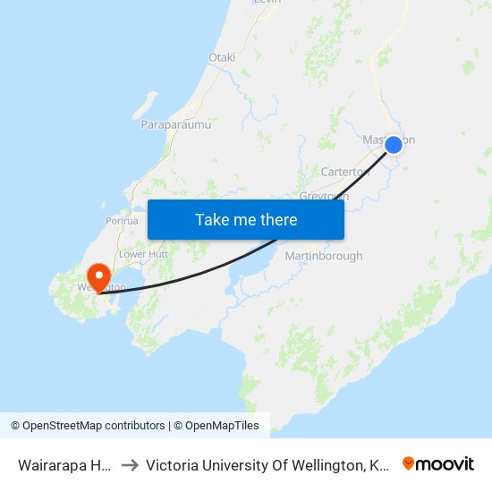 Wairarapa Hospital to Victoria University Of Wellington, Kelburn Campus map