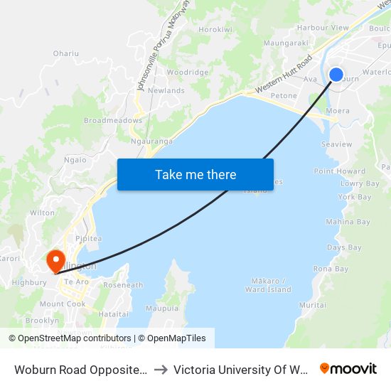 Woburn Road Opposite Hutt Recreation Ground to Victoria University Of Wellington, Kelburn Campus map