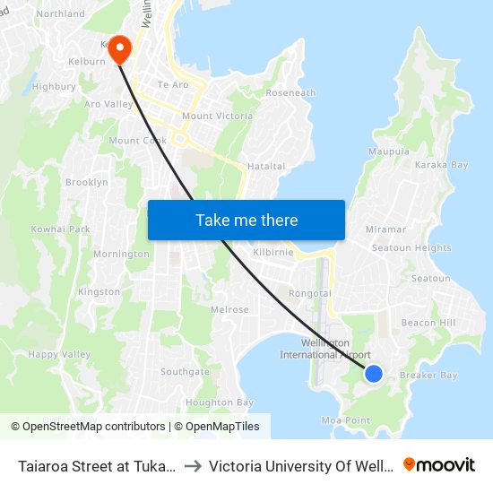 Taiaroa Street at Tukanae Street (Near 24) to Victoria University Of Wellington, Kelburn Campus map