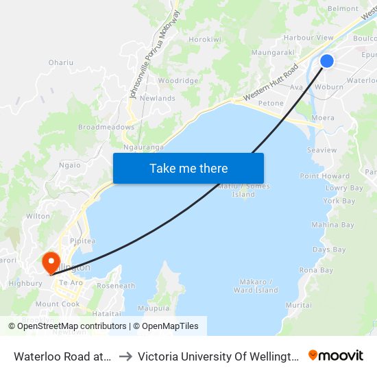 Waterloo Road at Queensgate to Victoria University Of Wellington, Kelburn Campus map