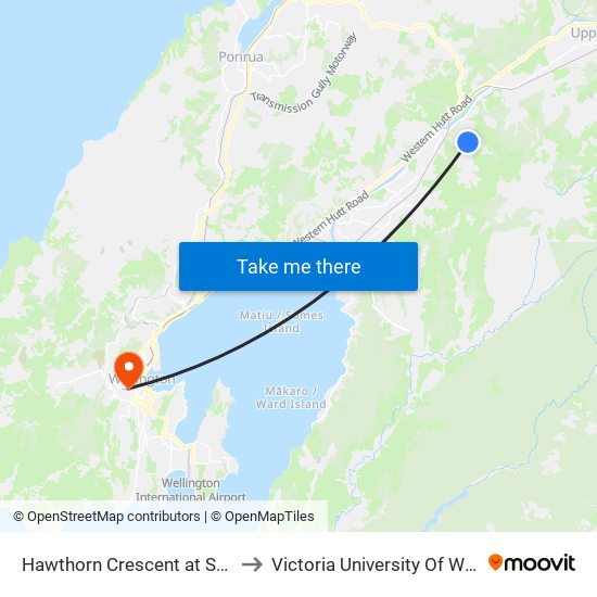 Hawthorn Crescent at Stokes Valley Road (Near 4) to Victoria University Of Wellington, Kelburn Campus map