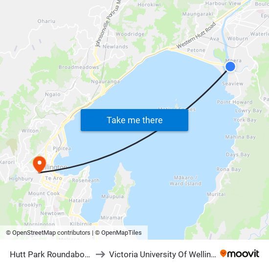 Hutt Park Roundabout - Waione Street to Victoria University Of Wellington, Kelburn Campus map