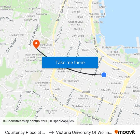 Courtenay Place at St James Theatre to Victoria University Of Wellington, Kelburn Campus map