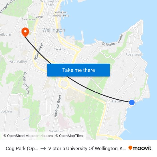 Cog Park (Opposite) to Victoria University Of Wellington, Kelburn Campus map