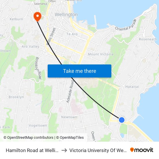 Hamilton Road at Wellington Road (Near 115) to Victoria University Of Wellington, Kelburn Campus map