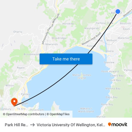 Park Hill Reserve to Victoria University Of Wellington, Kelburn Campus map