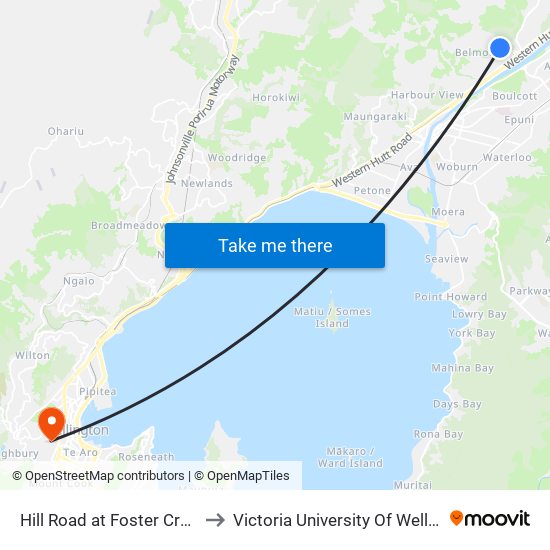 Hill Road at Foster Crescent (Opposite 50) to Victoria University Of Wellington, Kelburn Campus map