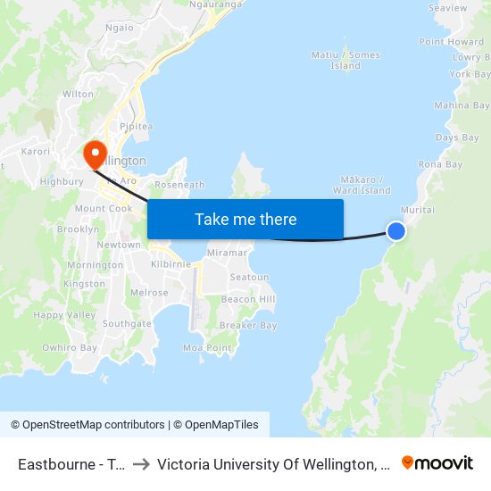 Eastbourne - Terminus to Victoria University Of Wellington, Kelburn Campus map