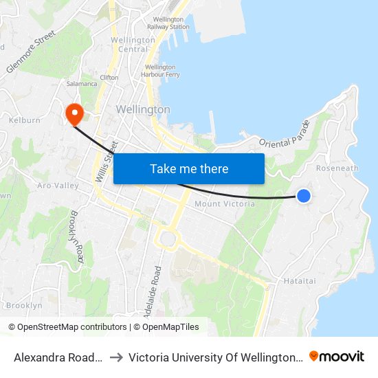 Alexandra Road (Near 25) to Victoria University Of Wellington, Kelburn Campus map