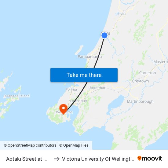 Aotaki Street at Warenga Road to Victoria University Of Wellington, Kelburn Campus map