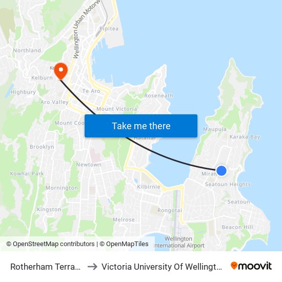 Rotherham Terrace (Near 80) to Victoria University Of Wellington, Kelburn Campus map