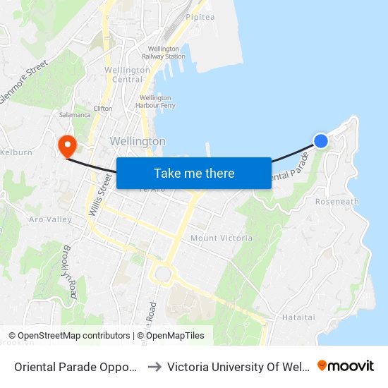 Oriental Parade Opposite Carlton Gore Road to Victoria University Of Wellington, Kelburn Campus map