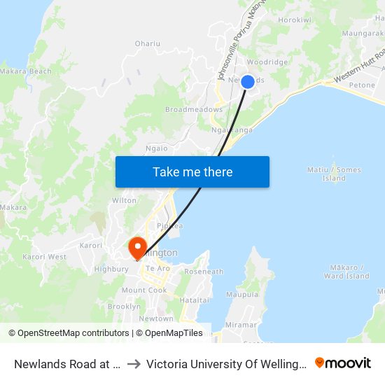 Newlands Road at Pukehuia Park to Victoria University Of Wellington, Kelburn Campus map