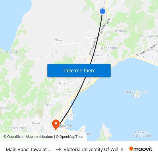 Main Road Tawa at Sunrise Boulevard to Victoria University Of Wellington, Kelburn Campus map