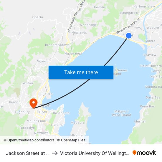 Jackson Street at Beach Street to Victoria University Of Wellington, Kelburn Campus map