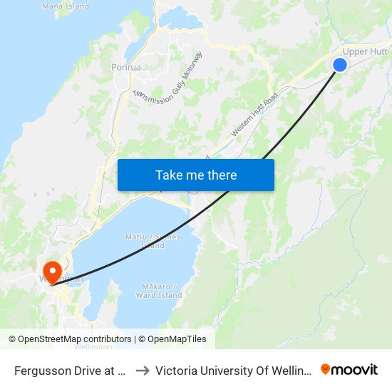 Fergusson Drive at Trentham School to Victoria University Of Wellington, Kelburn Campus map