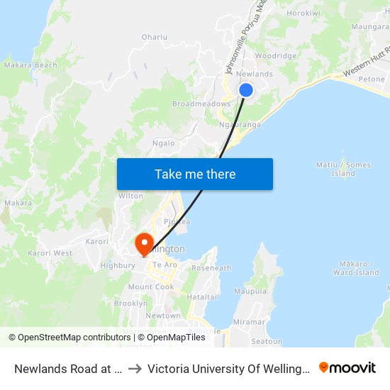 Newlands Road at Salford Street to Victoria University Of Wellington, Kelburn Campus map