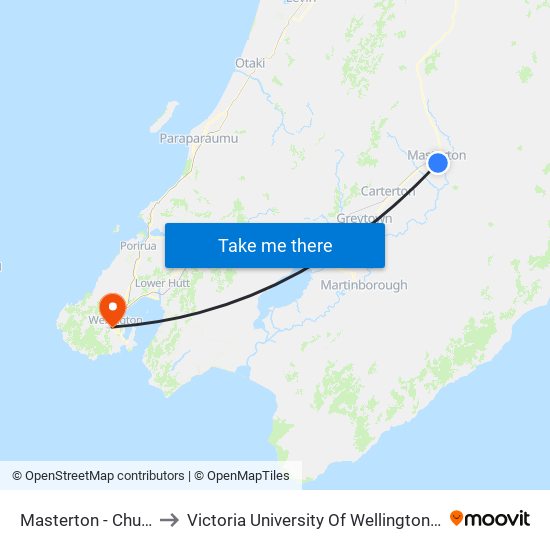 Masterton - Church Street to Victoria University Of Wellington, Kelburn Campus map