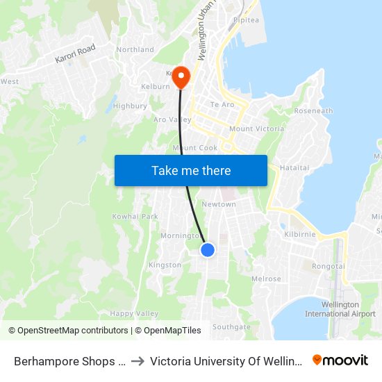 Berhampore Shops - Adelaide Road to Victoria University Of Wellington, Kelburn Campus map