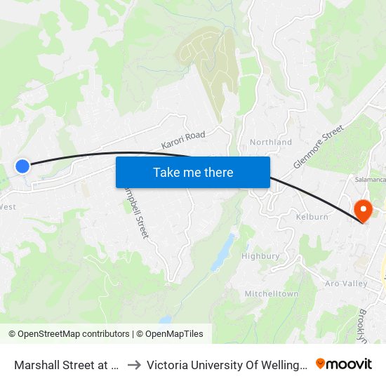Marshall Street at Hildreth Street to Victoria University Of Wellington, Kelburn Campus map