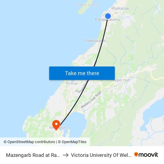 Mazengarb Road at Ratanui Road (Near 209) to Victoria University Of Wellington, Kelburn Campus map
