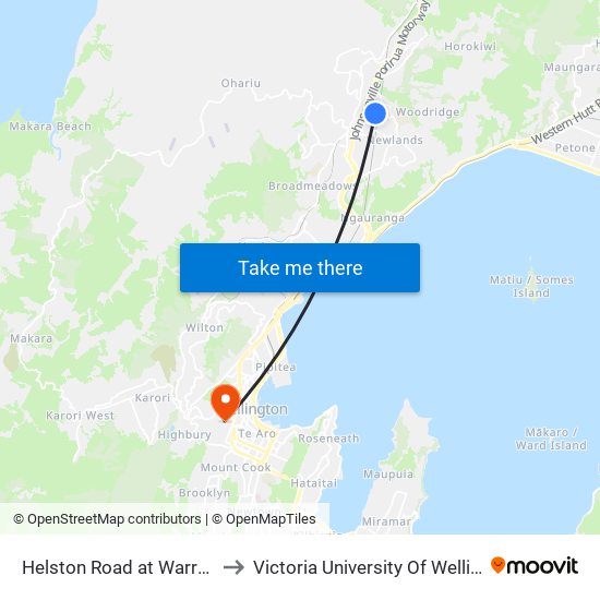 Helston Road at Warren Street (Near 168) to Victoria University Of Wellington, Kelburn Campus map