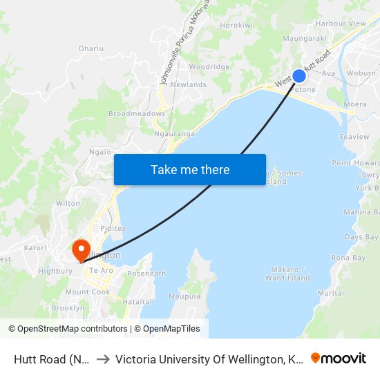 Hutt Road (Near 85) to Victoria University Of Wellington, Kelburn Campus map