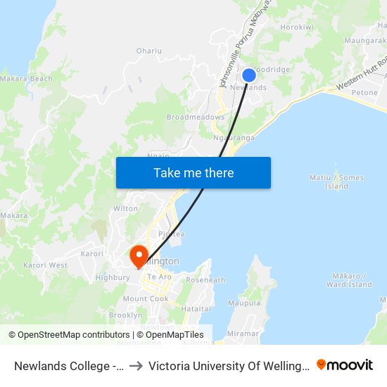 Newlands College - Bracken Road to Victoria University Of Wellington, Kelburn Campus map