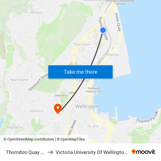 Thorndon Quay (Near 230) to Victoria University Of Wellington, Kelburn Campus map